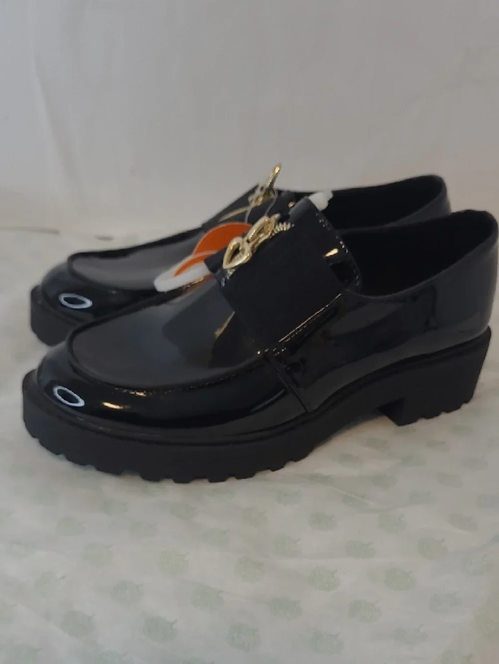 wonder nation Black Patent Loafers with Gold Trim